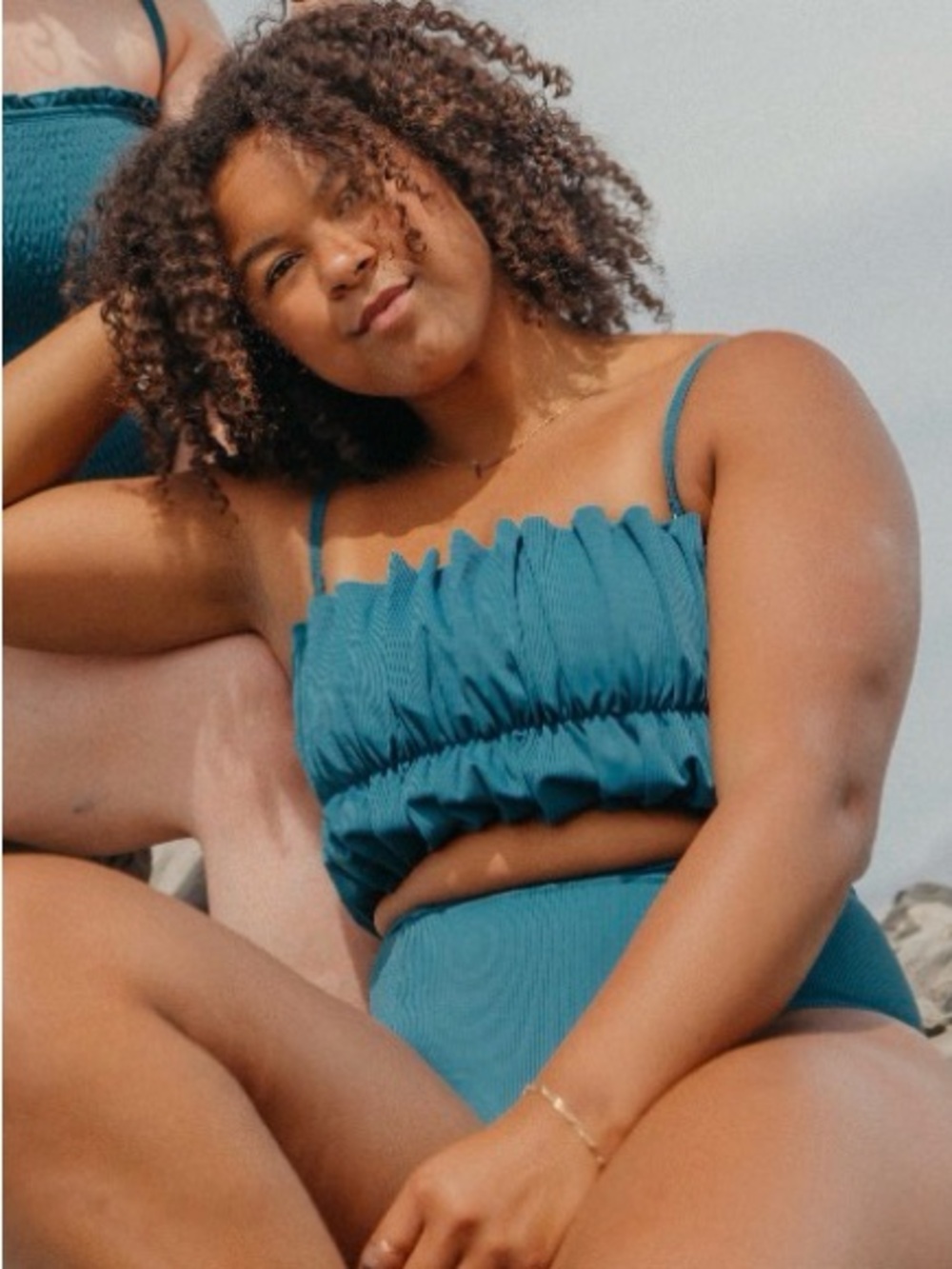 Kortni Jeane Teal Ruffle Crop Top with Adjustable Straps